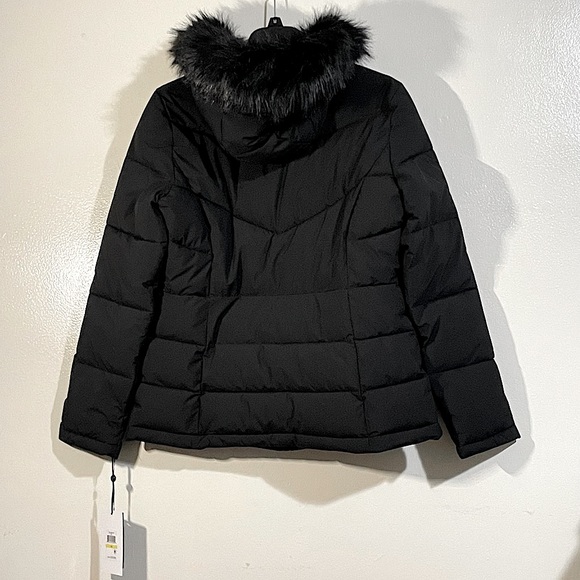 DKNY Hooded Puffer Jacket faux fur Size M Black. - Picture 2 of 16